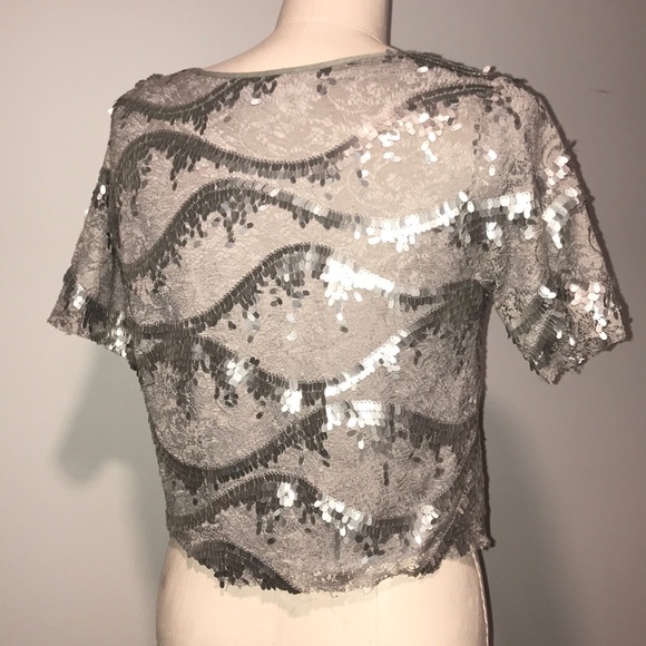 SANS SOUCI Gray Sequined Crop Top sz Med - Picture 6 of 8